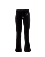 DETAILS Black velour track pant Low-rise flare silhouette Elastic waistband Black drawcords Silver metal eyelets and drawcord tips Rhinestone BD monogram at left hip Soft-touch velour fabric Designed to pair with the matching Velour Zip Jacket FABRIC & CARE Premium stretch velour fabric Soft hand feel Cold wash inside out Hang dry recommended Do not iron directly on embellishments Do not tumble dry SIZE & FIT True to size Fitted through hips and thighs Relaxed flare leg opening We recommend ordering your normal size Size up for a cozier fit